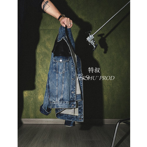特叔拼皮牛仔夹克美式复古短款