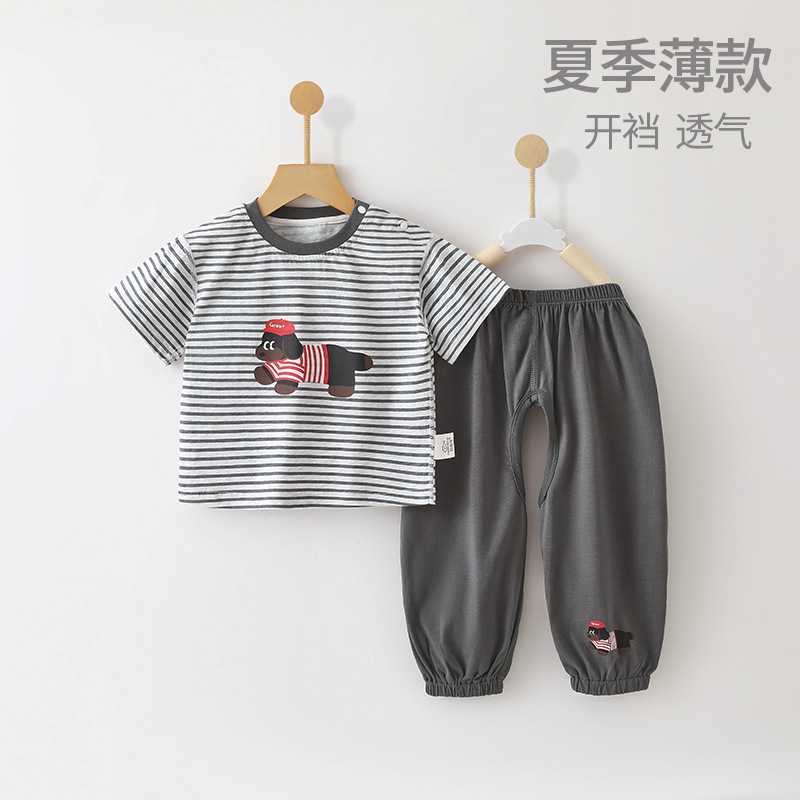 婴儿夏季分体两件套短袖开档长裤