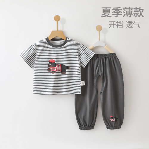 婴儿夏季分体两件套短袖开档长裤
