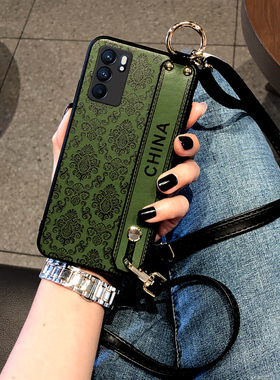 DLARA适用于OPPO RENO6pro+手机壳Reno7SE外壳中国风腕带款斜挎挂绳k9/k9pro保护套国潮皮质硅胶全包软壳