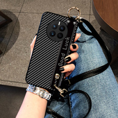 华为Mate80promax手机壳60pro 保护套Mate70Air外壳Mate50RS斜挎挂绳40E碳纤维纹mt30皮质MT9腕带20X男女高档