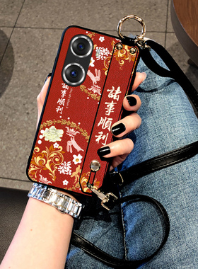 DLARA适用于华为荣耀80手机壳x40i/x50i保护套畅享50plus/60x外壳70pro+如意兔皮质腕带款斜挎挂绳GTSE直屏版