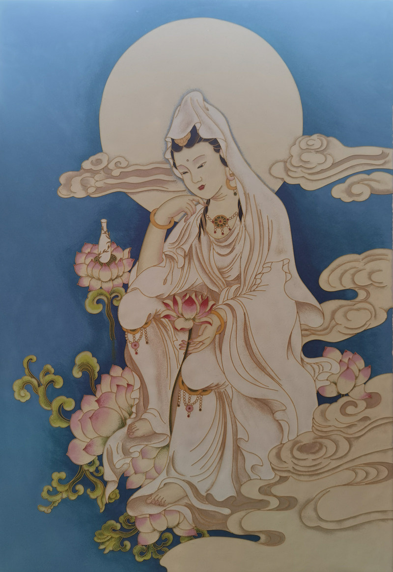景泰蓝掐丝珐琅釉料苏柏斗坐莲白衣观音菩萨DIY套件材料包成品