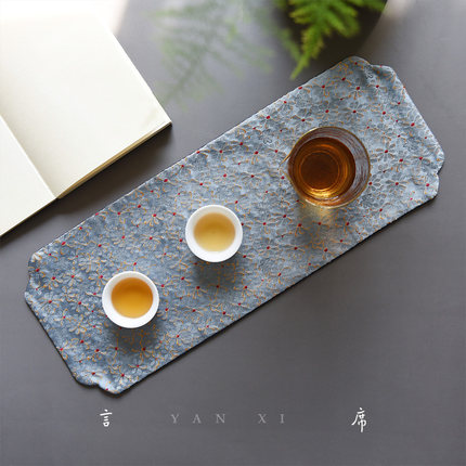 日式小茶席印花布艺禅意功夫茶道垫布壶垫杯垫松鹤祥云干泡茶台布