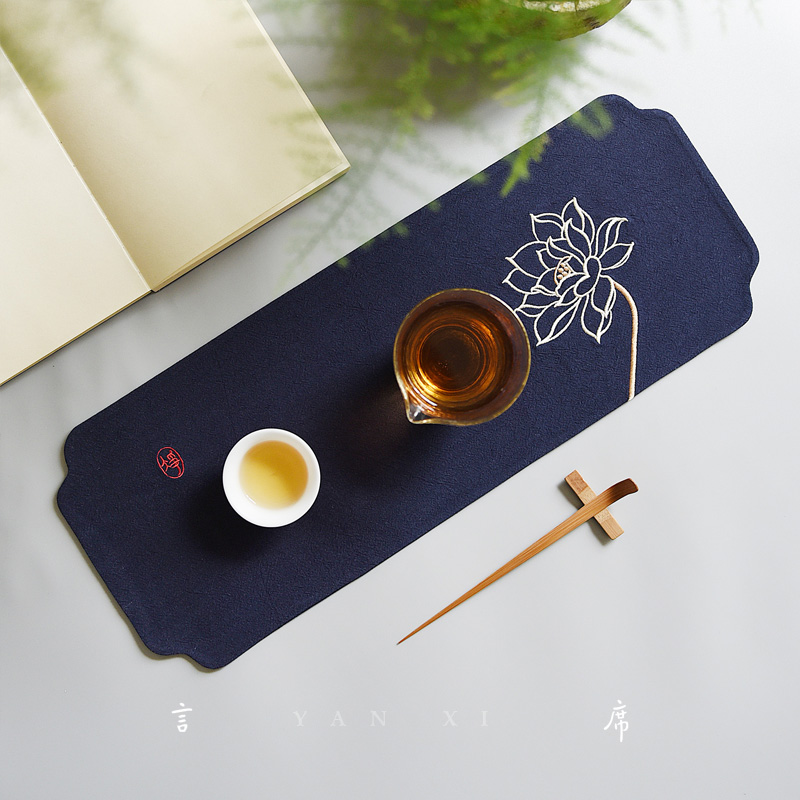 小茶席棉麻布刺绣字LOGO定制茶帘桌旗中式禅意茶道布艺干泡茶杯垫