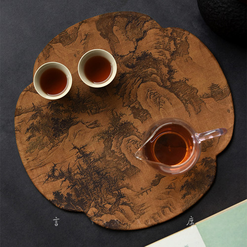 言席手工轻奢香云纱茶室隔热垫布