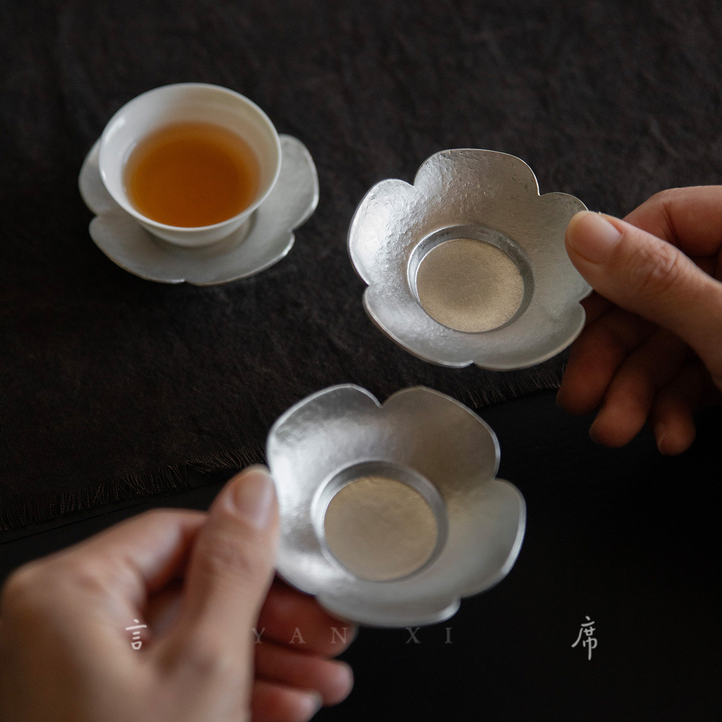 手工纯锡制樱花茶杯垫梅花桃花瓣杯托金属隔热垫花朵茶碟高档茶配