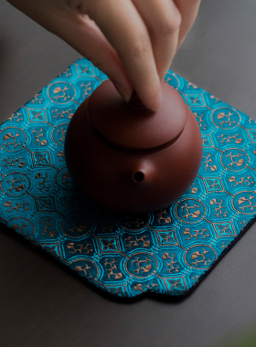 中式织锦仿丝轻奢禅意茶壶垫布宫廷风茶室祥云壶承摆件布艺隔热垫