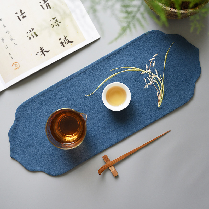 如意小茶席麻布禅意布艺茶道杯垫棉麻中式干泡茶桌垫布刺绣字定制