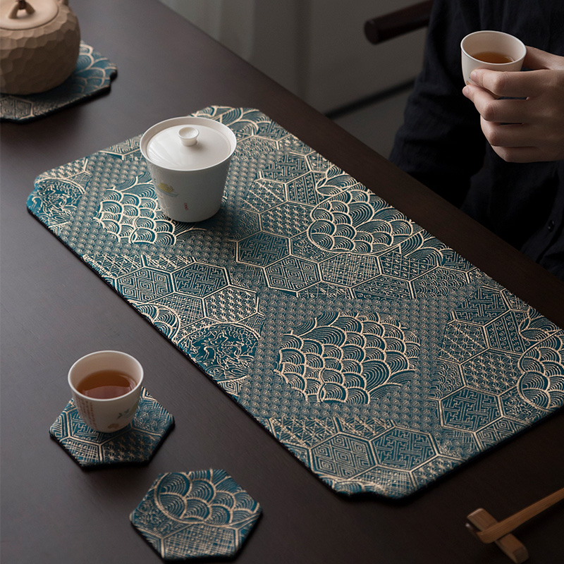 言席轻奢中式香云纱茶席杯托布