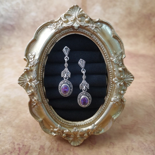 Vintage中古欧洲回流925银宫廷风紫水晶耳钉