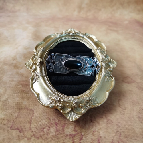 Vintage中古欧洲回流925素银黑玛瑙胸针大全标收藏款