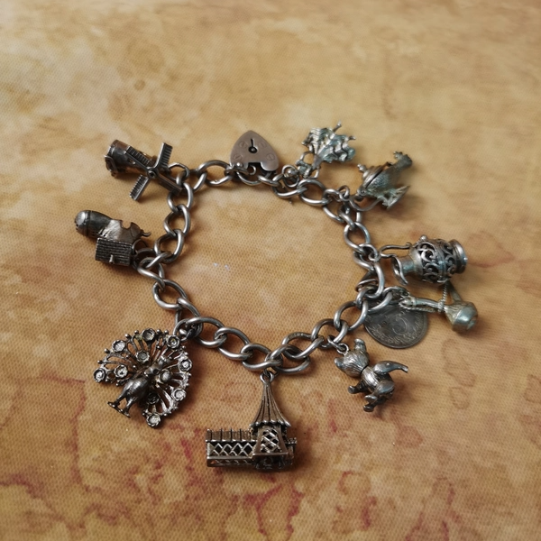 Vintage中古欧洲回流925银流浪手链charm手链大全标18cm