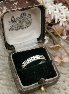 Vintage中古欧洲回流925银素银雕刻戒指17号