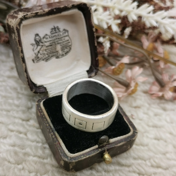 Vintage中古欧洲回流925银素银宽版钻石戒指大全标20号