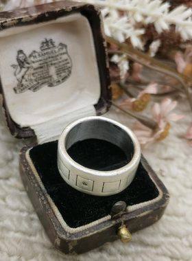 Vintage中古欧洲回流925银素银宽版钻石戒指大全标20号