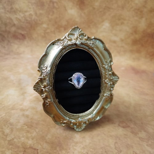 Vintage中古欧洲回流925银淡紫色山晶钻石戒指