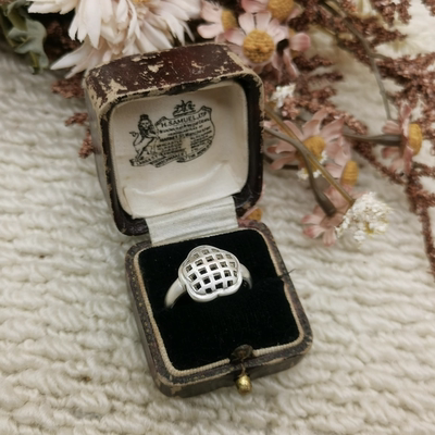 Vintage中古欧洲回流925银素银镂空戒指18号