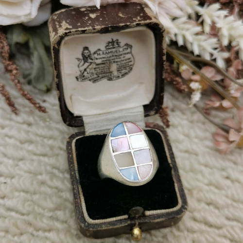 Vintage中古欧洲回流925银彩贝戒指18号