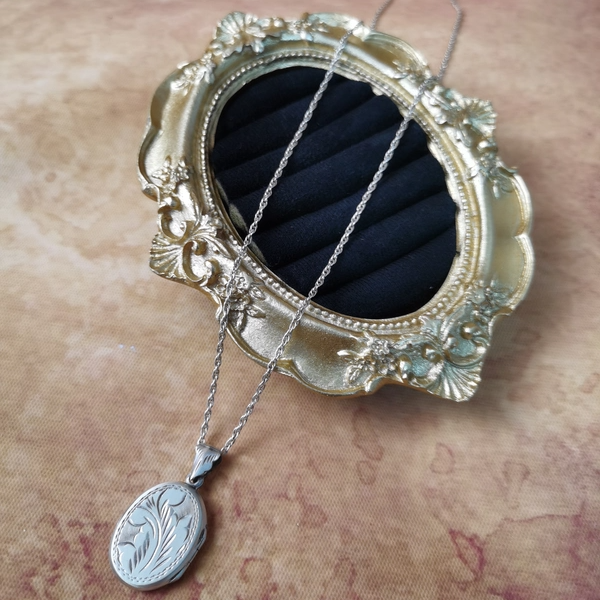 Vintage中古925银浮雕相片盒照片盒吊坠