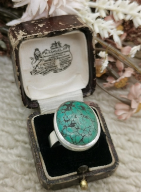 Vintage中古欧洲回流925银绿松石戒指大全标20号