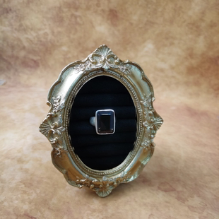 Vintage中古欧洲回流925银茶晶方糖戒指13号