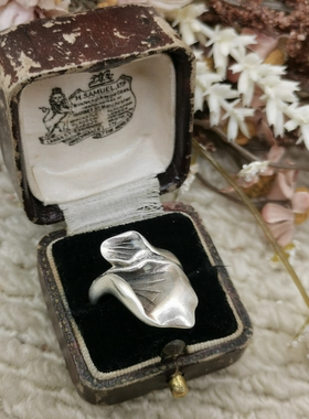Vintage中古欧洲回流925银花朵戒指17号
