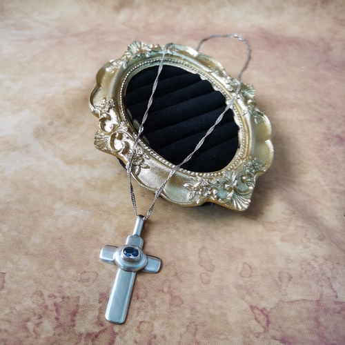 Vintage中古925银托帕石十字架吊坠