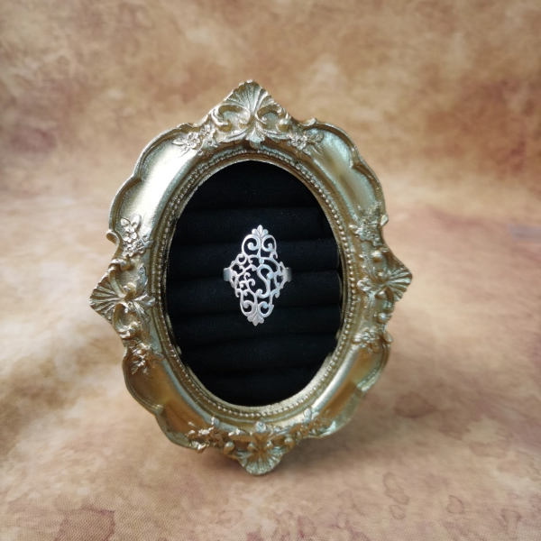 Vintage中古欧洲回流925银素银镂空雕花戒指17号