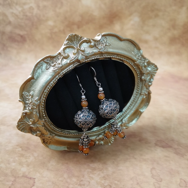 Vintage中古欧洲回流925银宫廷风老手作玛瑙耳环