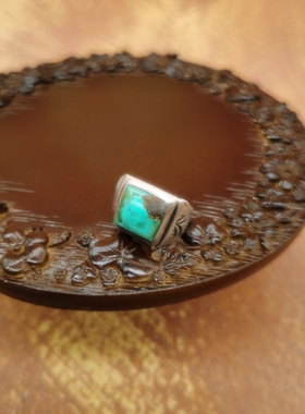 Vintage中古欧洲回流925银绿松石戒指10号