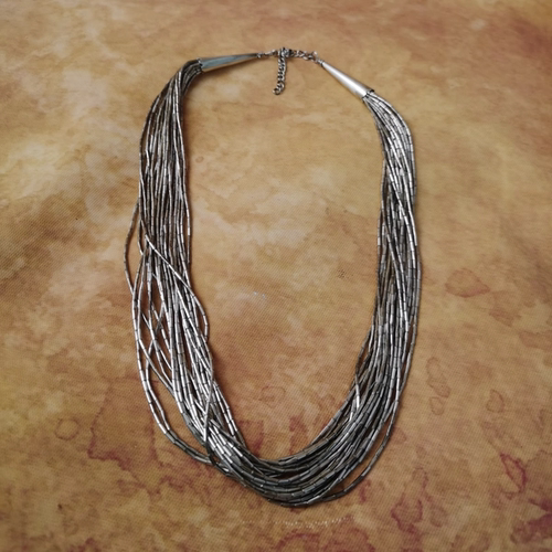 Vintage中古欧洲回流925银多层银管链项链44cm