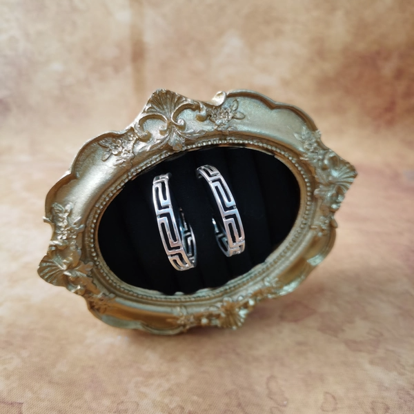 Vintage中古欧洲回流925银回字纹C圈耳钉