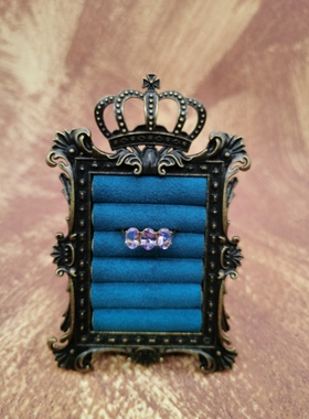 Vintage中古欧洲回流9K镶嵌坦桑石戒指大全标16号