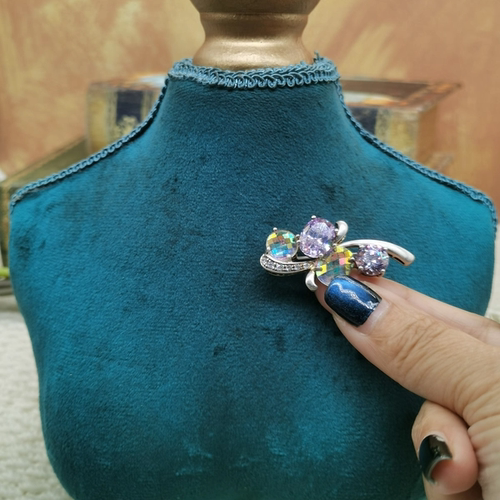 Vintage中古欧洲回流925银锆石花朵胸针