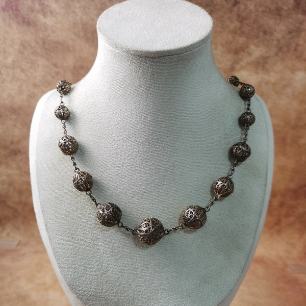 Vintage中古欧洲回流925银镂空掐丝项链46cm