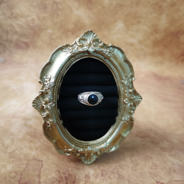 Vintage中古欧洲回流925银黑玛瑙笑脸哭脸戒指17号