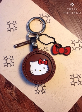 原创HELLO KITTY凯蒂猫牛皮手工汽车钥匙扣挂件汽车挂饰包挂礼品