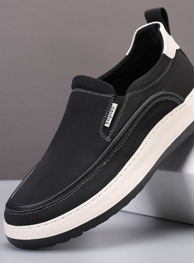 帕达索鞋子男潮鞋新款一脚蹬布鞋百搭透气帆布厚底休闲鞋子230380