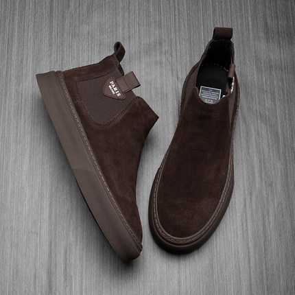 帕达索马丁靴男款高帮一脚蹬翻毛皮休闲短靴加绒保暖棉鞋潮230908