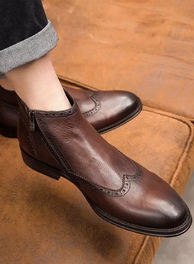 帕达索冬季切尔西靴真皮短靴英伦马丁靴布洛克男士高帮靴子221122