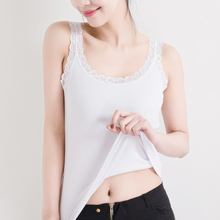 均码 夏装 纯棉女工字打底背心修身 螺纹棉u领蕾丝花边小吊带衫 韩版