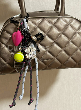 CuteClips原创网球爱心撞色包包挂件挂饰手工编绳挂件包挂