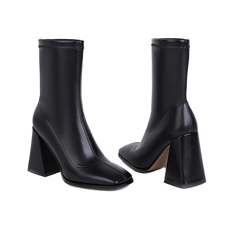 方头弹力瘦瘦靴后拉链大码靴