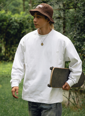 Prints Crew重磅310克精梳纯棉宽松长袖T恤纯色圆领打底衫上衣潮