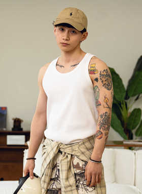 PrintsCrew 310克基础款紧身弹力打底衫无袖螺纹背心内搭健身运动