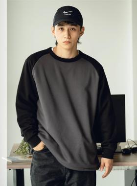 PrintsCrew 350克亲肤暖皮保暖加绒圆领卫衣撞色插肩长袖大码百搭