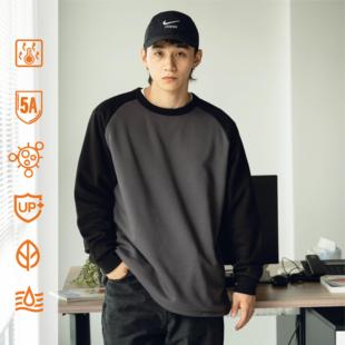 百搭 大码 PrintsCrew 350克亲肤暖皮保暖加绒圆领卫衣撞色插肩长袖