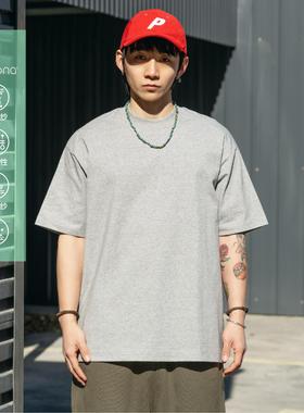 PrintsCrew索罗娜310克拼接立体廓形短袖T恤小领口潮流纯色Tee男