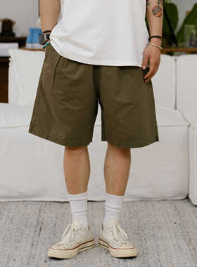 PrintsCrew户外休闲登山扣日系宽松抽绳松紧棉质纯色短裤简约夏季